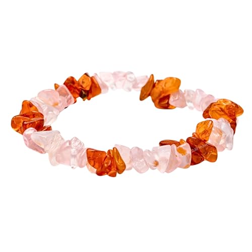 Image of Certified Rose Quartz - Carnelian Bracelet for Women Men with Healing Crystal and Reiki Stone - Beautiful Gemstone Beaded Bracelet for Balance, Harmony & Positive Energy (Chips Stone Beads)
