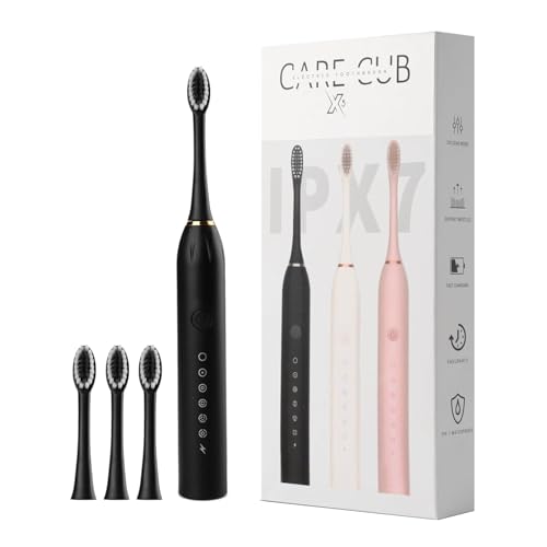 Image of Sonic Electric Toothbrush | Waterproof Rechargeable Toothbrush with Replaceable Brush Heads | Cosmic Lite Sonic Toothbrush with 6 Modes, 4 Brush Heads, 1 Interdental Head - Pack of 1 Black Color