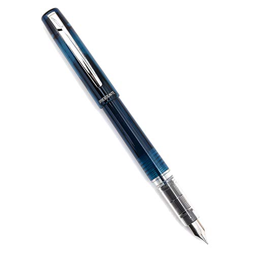 Image of PLATINUM Prefounte Fountain Ink Pen with SS Medium Nib, Translucent Night Sea Blue Barrel, Cap, Blue-Black Ink Cartridge Included, Slip & Seal Cap Design, Ideal for Adults Daily Use Beginners