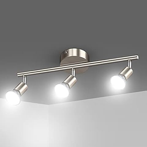 Uchrolls LED Ceiling Light Rotatable,3 Way Modern Ceiling Spotlight for Kitchen, Living Room and Bedroom, Complete with 3X 4W GU10 LED Light Bulbs (450LM, Cool White)- Matte Nickel Cover