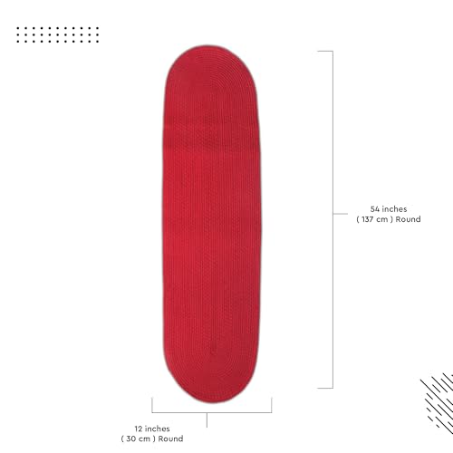Image of Encasa XO Table Runner for 4 Seater | Handmade Ribbed Style Cotton | 30x137 cm | Red | for Dining & Center Table