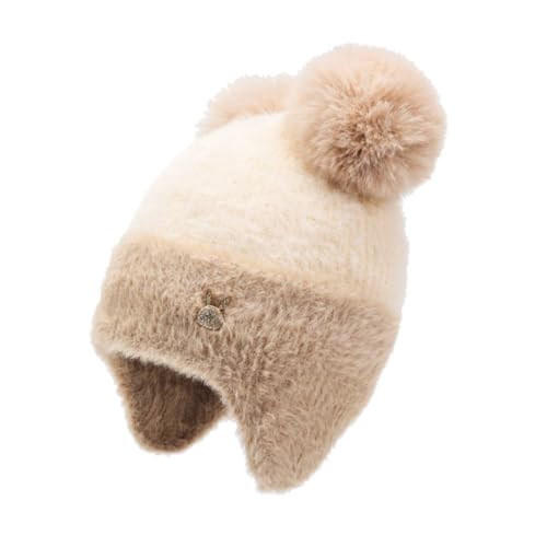 Kids Winter Hat Girls Soft and Warm Double Pom-Pom Knitted Hats Kids Warm Ear-Covering Cap