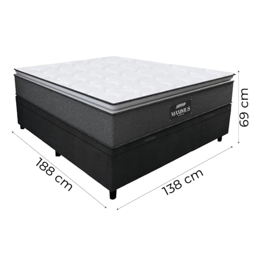 Cama Box Baú Casal Colchão Molas Ensacadas Maximus 138x188x69cm Cinza/Preto Gazin - Suporta até 120k