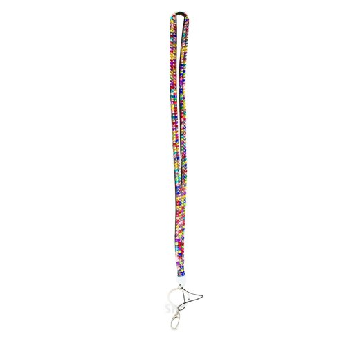 Rhinestone Crystal Bling Badge Id Holder Key Lanyard (Rainbow)