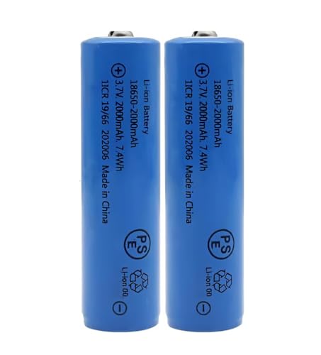 Svenirven 18650 Battery,2 Packs 3.7V 18650 Button Top Battery 18650 Rechargeable Batteries for Headlamp, LED Flashlight, Electronic Devices etc (Blue)