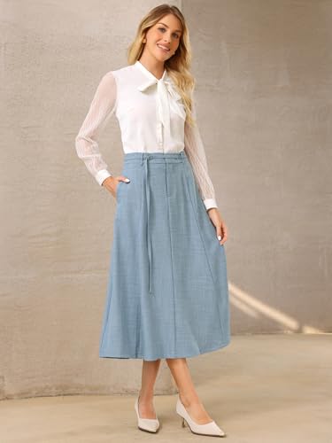 Women's A-Line Skirt with Pockets Elastic High Waist Maxi Skirt4
