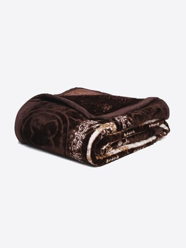 Image of Monte Carlo Regal Gold Double Bed Winter Blanket Single Ply 510 GSM | 2.5 KG (210 x 205 CM) Coffee White 05