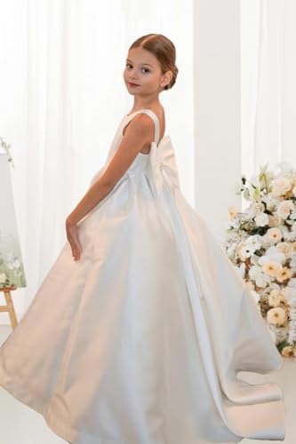 Glossy Satin Flower Girl Dress Spaghetti Strap Bow-Knot Pageant First Communion Dresses for Wedding Princess UJR0994