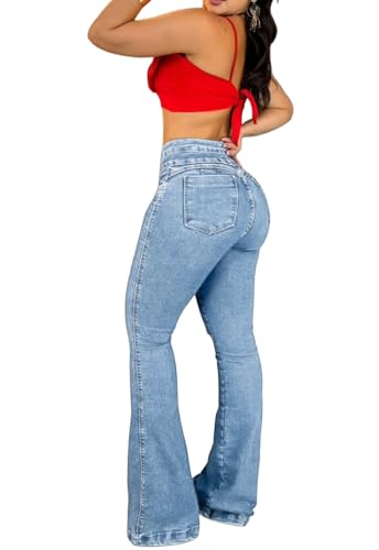 TodTan Women's Ripped Jeans High Waisted Bell Bottom Jeans Hem Destroyed Denim Pants2