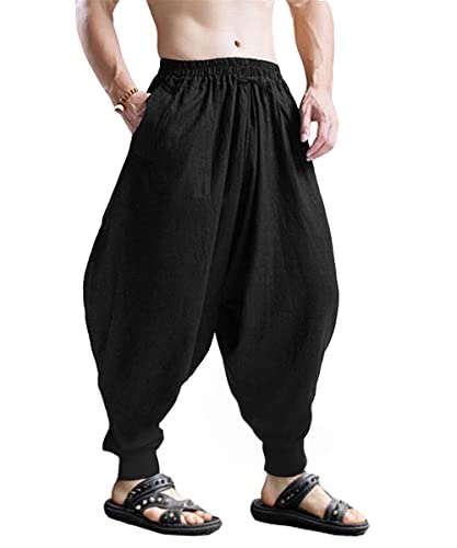 Clanmilums Men's Casual Harem Pants Baggy Boho Hippie Drop Crotch Trouser (Xx-Large, Black4) #TOP5