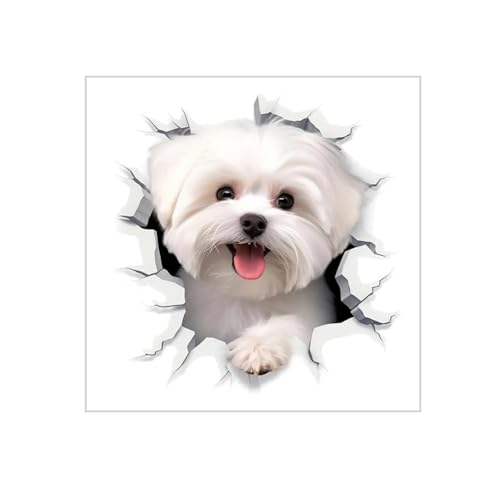 3D-Hunde-Aufkleber, niedlicher Welpen-Wandaufkleber, entfernbare Vinyl-Aufkleber und Malteser-Hunde-Aufkleber, Kühlschrank für Wand, Stick, niedlich