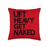 Badass Fitness Weightlifting and Bodybuilding Lift Heavy Get Naked Adult Only Cute Funny Fans Workout Gym Throw Pillow, 16x16, Multicolor