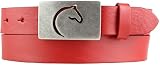 Cintura per cavalieri con fibbia a testa di cavallo in pelle bovina intera da 3 cm | Cintura per cavalieri da 30 mm per calzoni da equitazione | Cintura per cavalieri da donna | Rosso 120 cm