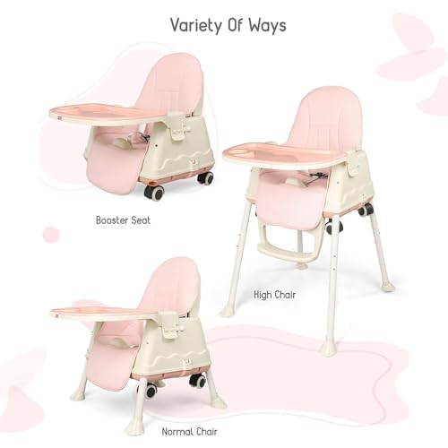 Image of StarAndDaisy Comfort Baby High Chair for Feeding with 4 in-1 Multifunctions for 6 Months to 3 Years Girls & Boys, Height Adjustable, Detachable Food Tray & One-Hand Adjustable - Pink