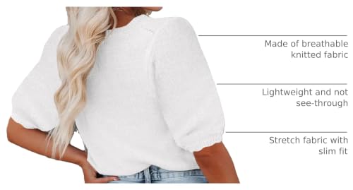 Image of Womens Short Sleeve Sweaters Crewneck Knit Pullover Tops 2025 Summer Casual Lightweight Crochet Blouse Shirt