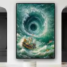 LMAIWANG Trójkąt bermudzki artystyczny plakat wydruk do biura salonu wystrój domu ocean obraz na płótnie sztuka ścienna mural (30 x 45 cm/ramka wewnętrzna)