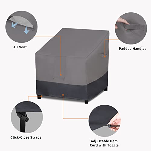 Easy-Going Outdoor Chair Cover Waterproof, Heavy Duty Patio Chair Cover, Windproof Outdoor Furniture Cover with Air Vent (2 Pack-33.5Wx31.5Dx36H inch, Gray/Dark Gray)