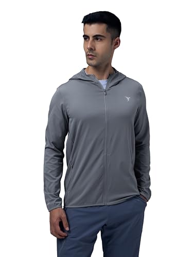 Image of TECHNOSPORT Men's Regular Fit Solid Hooded Neck Jacket With Ts Flexi, UPF50+ for Sports, Gym & Regular Use