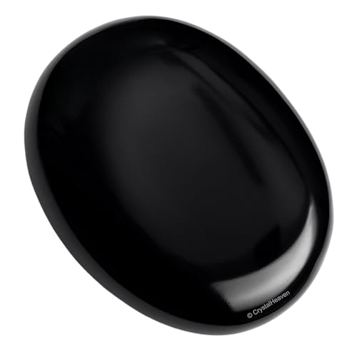Image of Certified Black Obsidian Crystal Palm Pebbles Stones for Stress Relief | AAA Grade Original Healing Gemstone Agate Palm Stone for Yoga Meditation Spiritual Reiki Feng Shui