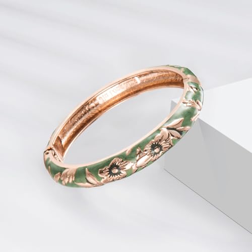 Image of UJOY Bangles 5 Pcs Enamel Jewelry Set Rose Flower Engraved Cloisonne Bracelets Pack in a Box 5PCS