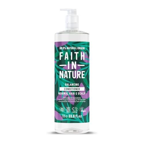 Faith In Nature 1L Natural Lavender & Geranium Conditioner, Balancing for Normal Hair & Scalp, Vegan & Cruelty Free, No SLS, Silicones or Parabens, Family Sized