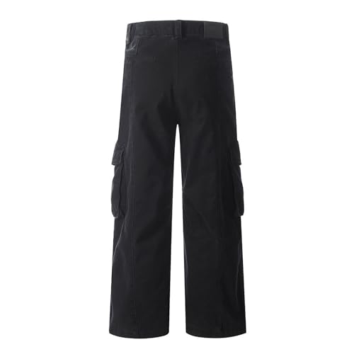 XYXIONGMAO Men's Black Casual Hip Hop Streetwear Pleated Techwear Joggers Overalls Loose Cargo Pants Multi-Pocket Sweatpants4
