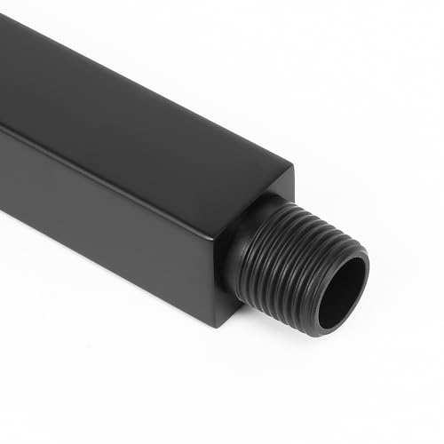 Image of Ceiling Mounted Shower Arm, Rain Shower Square Extension Arm with Flange and Teflon Tape Stainless Steel Ceiling Mount Shower Extender (24 Inch, Matte Black)