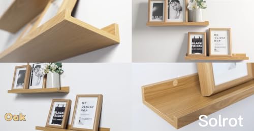 Image of Oak Floating Shelves for Wall Decor, 40 in Shelf with Lip, 2 Set | 4.5 inch Deep Display Picture Ledge Shelf, Long Wall Mounted Storage Shelves for Bedroom, Bathroom, Living Room, Kitchen, Nursery