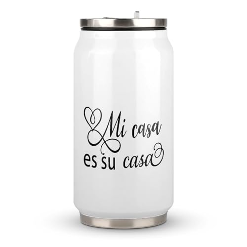 Yelolyio Mi Casa ES Su Casa - Taza con tapa y pajita inspirada en la cita de acero inoxidable, taza de café de viaje para bebidas frías y calientes, regalo para amigos, 300 ml