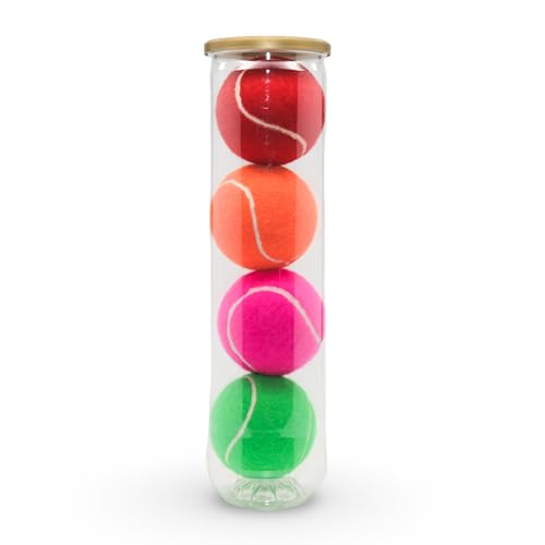 Price's - Pelotas de tenis de 4 colores mezclados en un tubo, fabricadas en el Reino Unido (1 tubo con 1 pelota roja, naranja, rosa, verde)