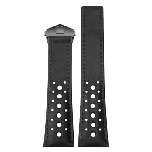Bracelet montre 22mm cuir véritable racing perforé avec boucle pliante
