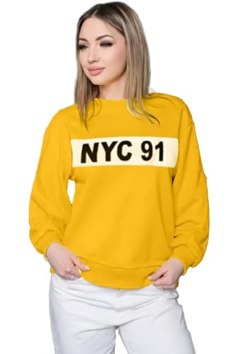 Image of LEOTUDE Women's Boyfriend-Loose Fit Round Neck Solid || Sweatshirt for Women (Color Black) |Material: Loopknit