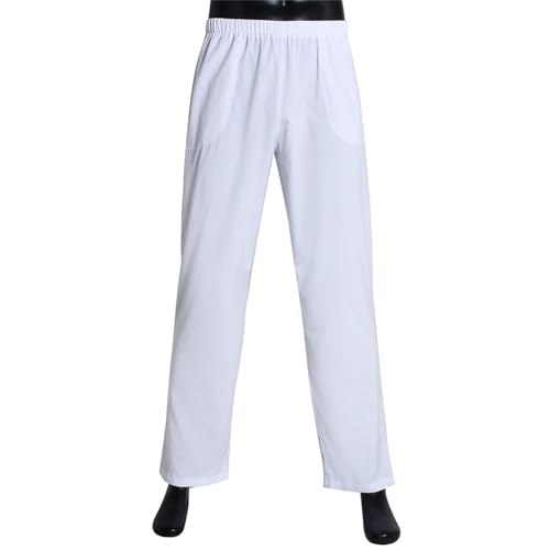 عبايات خليجية Muslim Pants Men Loose Afghan Pants Waist Elastic Pants Casual Loose MuslimTrousers with Pockets White 3X-Large2