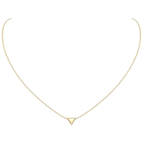 ChicSilver Tiny Gold Plated Triangle Necklace, 14K Gold Plated Sterling Silver Minimalist Dainty Geometric Pendant Necklaces for Women Jewelry