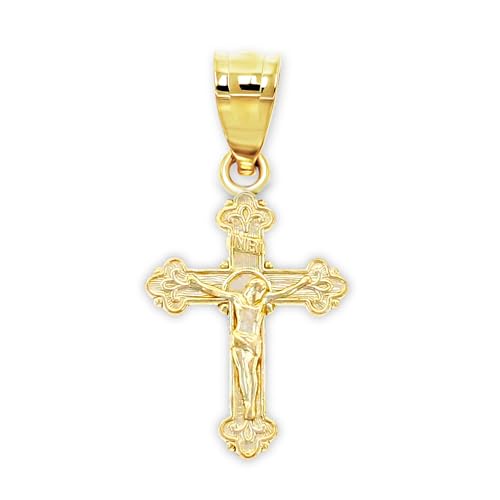 Gold Mini Crucifix Charm - 10 Karat Solid Gold - Small Cross Charm - Religious Cross Jewelry