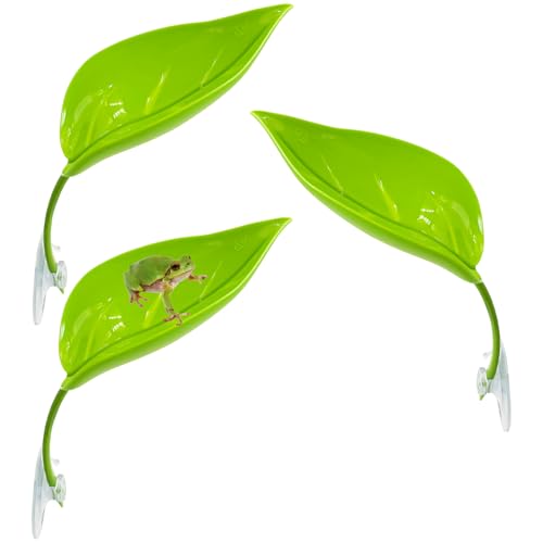 Image of 3 Pack Plastic Frog Habitat Platform with Suction Cups Reptile Decorations for Terrarium Dwarf Frogs Tank Accessories Decor Turtle Basking Platforms for Amphibian (Green)