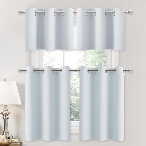 NICETOWN Blackout Valance Curtains, Short Kitchen Curtain Valances Room Darkening, Grommet Top Small Window Topper Treatment for Living Room/Bedroom/Basement(2 Panels, 34x24 Inches, Greyish White) - Thumbnail 6