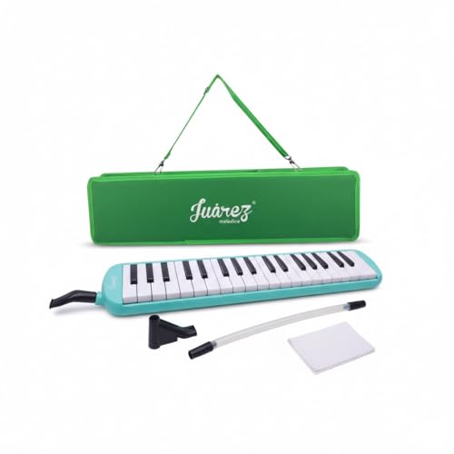 Image of Juarez 37 Key Melodica JMLD37GR Musical Instrument Soprano Air Piano Keyboard Pianica with Carrying Bag, 1 Soft Long Tube, 1 Mouthpiece, Wipe Cloth, Green