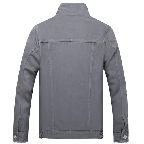 Image of LZLER Men's Denim Jackets Distressed Destroyed Classic Vintage Slim Fit Ripped Fashion Trendy Trucker Jean Jackets