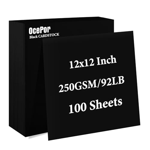 OcePor 100 Sheets Black Cardstock 12” x 12”, 92lb/250gsm Black Card Stock, Thick Card Stock Paper, Heavy Cardstock Paper for Printer, Resume, Scrapbooks, Art, Crafts, Business Cards