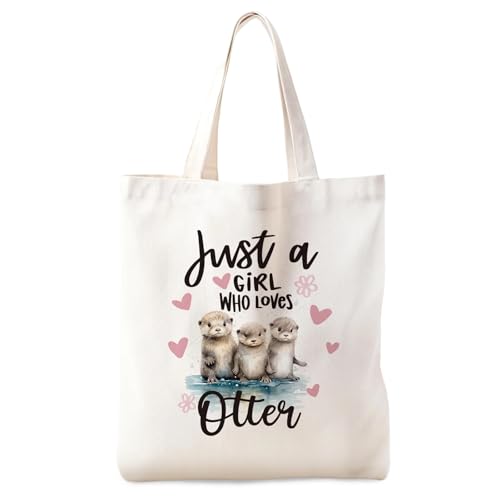 Stoffbeutel Bedruckt Canvas Tote Bag Lustige Otter Muster Otter Geschenke Wiederverwendbar Einkaufstasche Geschenk Buchliebhaber Otterliebhaber Deko Stofftasche für Kollegen Gute Freundin (B)
