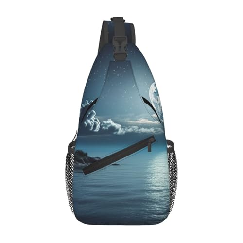 Bolso cruzado Moon Ocean Landscape unisex negro miniatura 1