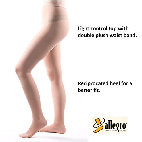 Image of Allegro Women's Sheer Compression Pantyhose 15-20 mmHg Support Hose | Smooth fabric with a light control top, soft double-plush waistband and roomy balloon toe for a comfortable everyday fit