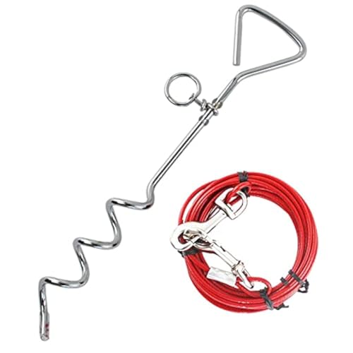 Taylor & Brown Cable de Amarre Resistente para Perros de 16 pies y 5 m con estaca de Tierra en Espiral de 16 Pulgadas, estaca Resistente para Cachorros y Mascotas y Correa de Perro para Exteriores,