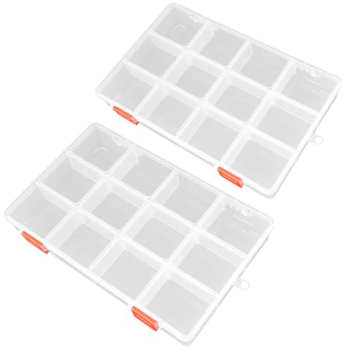Image of Clear Bead Storage Containers with Adjustable Dividers Rectangle Clear Craft Supply Case (12 Grids-2 Pack)