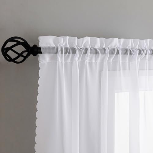 Image of MYSTIC-HOME White Sheer Curtains 108 Inches Long 2 Panels Tulle Window Panels for Bedroom 2 Panel Sets Rod Pocket Sheer White Curtains for Living Room Garden Yard 40 W x 108 L