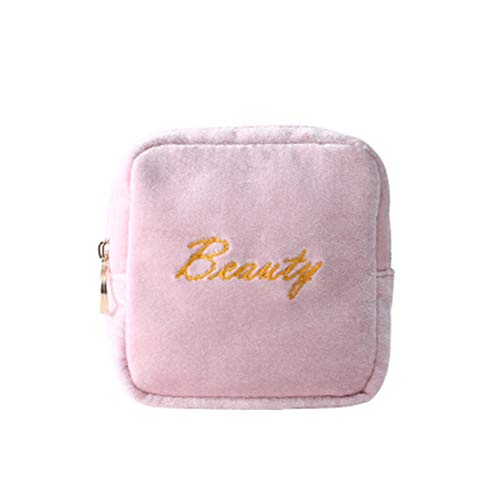 Tpocean Sac de Serviette hygiénique en Velours Petite Trousse de Maquillage numérique Organiseur avec Fermeture Éclair Rose Rose 13 x 13 x 4 cm