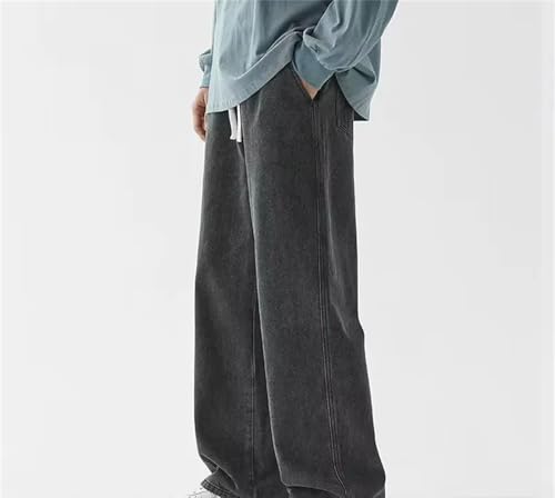 Mens Jeans Casual Long Classic Straight Denim Wide-Leg Pants Solid Color Comfortable All Seasons2