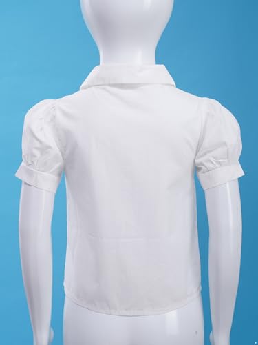 renvena Girls Puff Short Sleeve Shirts White Blouse Button Down Shirt Bowknot School Uniform Summer Causal Tops4