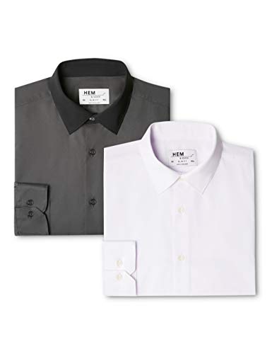 Marque Amazon - find. Chemise Slim à Carreaux Homme, Lot de 2, Multicolore (Contrast Charcoal With Black / White), 53